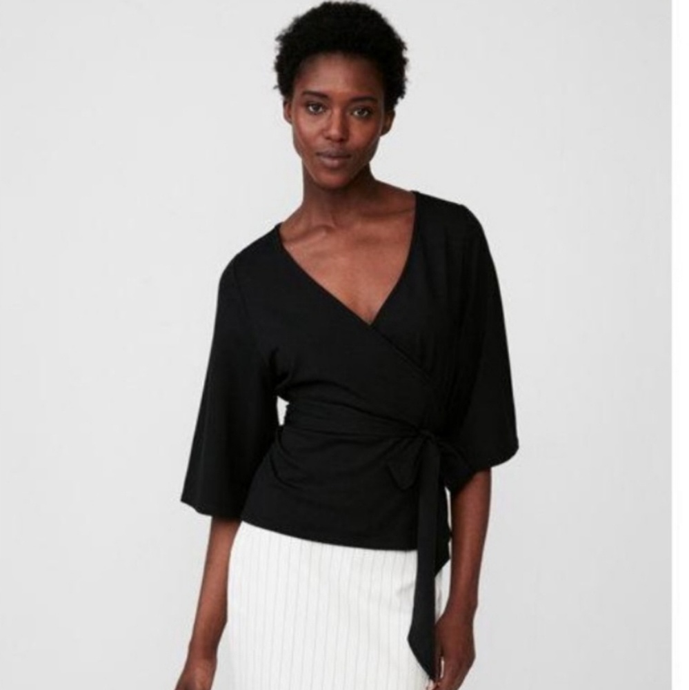Express black surplice (wrap) top w/ tie waist
